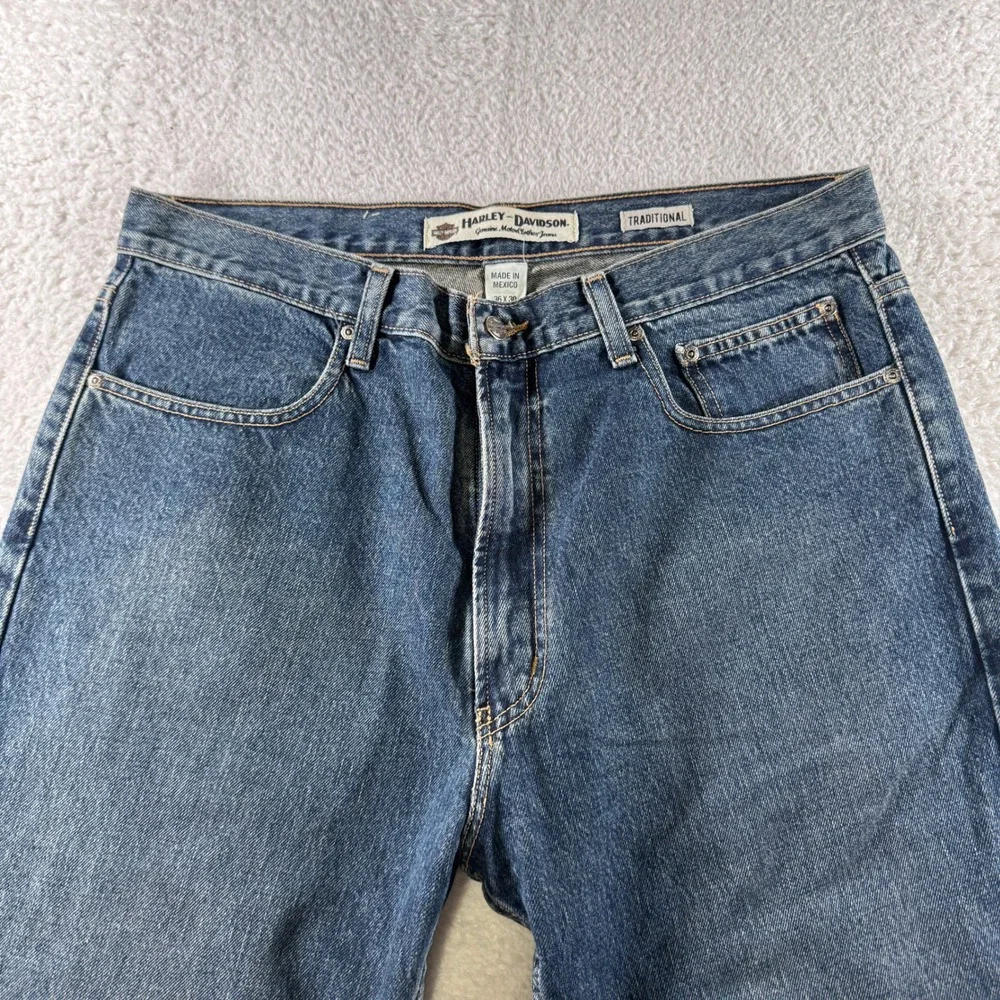 Harley-Davidson Mens Traditional Fit Black Denim Jeans 36x30 Clean Straight